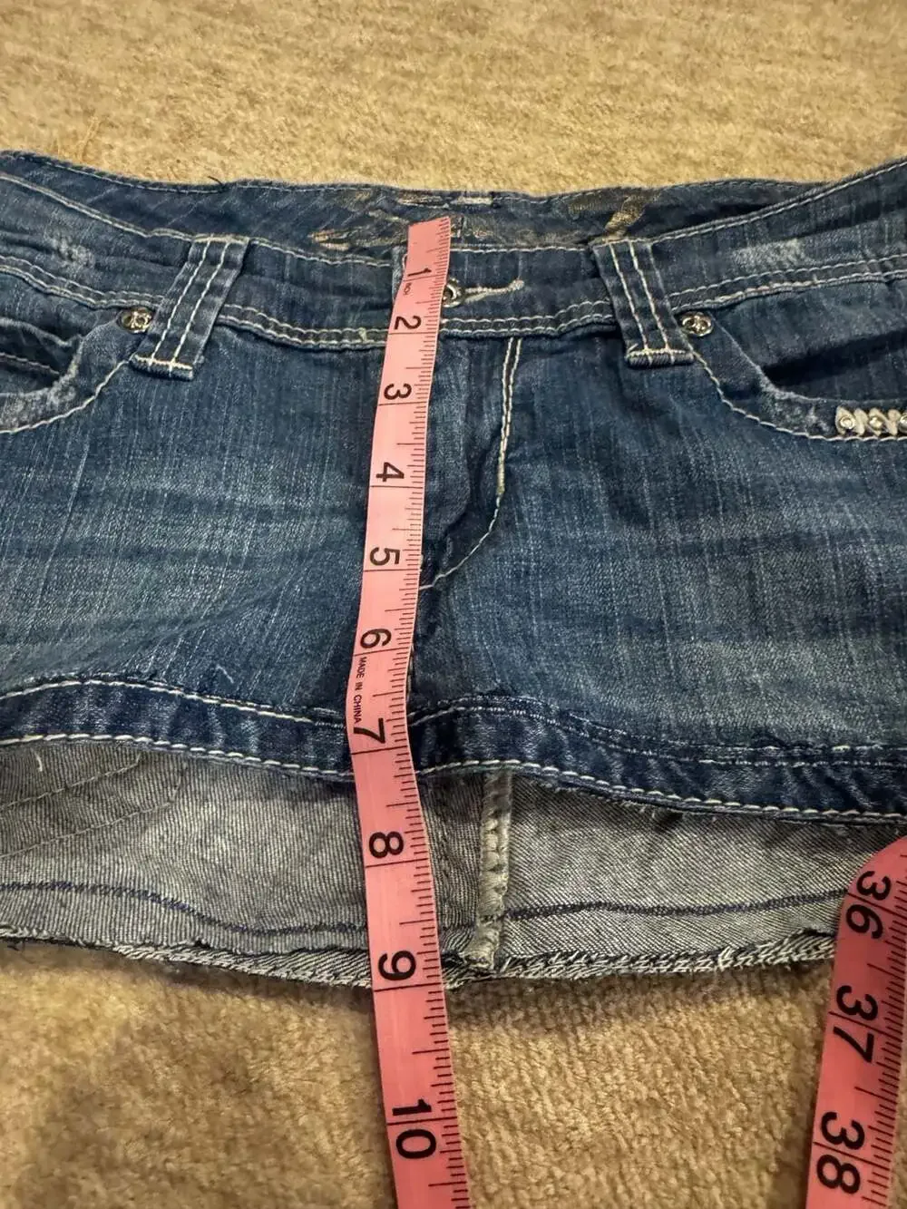 Seven7 Women's Handmade Denim Micro Mini Skirt with Rhinestone Details Size 28